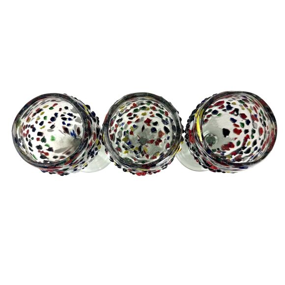 Hand Blown Colorful Textured Confetti Ball Wine Glass Mexican Glasses Lot of 3 - Picture 3 of 7